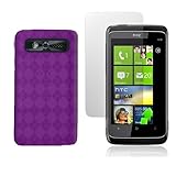 HTC 7 TROPHY T8686 - PURPLE TRANSPARENT CHECKER TPU SKIN CASE + CLEAR SCREE ....