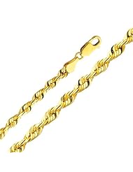 14K Yellow Gold 4mm Diamond-Cut Solid Rope Chain Necklace with Lobster Claw Clasp
