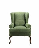 TexStyle Mosaic Stretch 1-Piece Stretch T-Cushion Wing Chair Slipcover, Sage