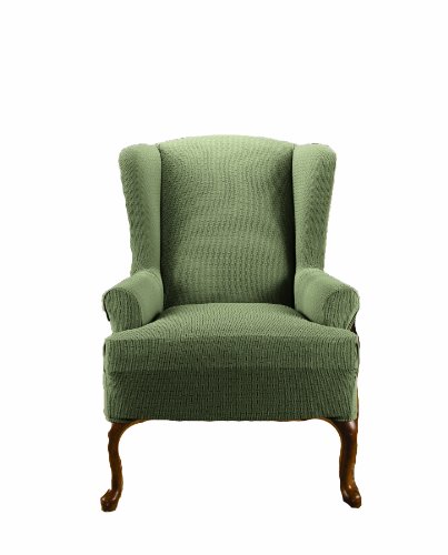 TexStyle Mosaic Stretch 1-Piece Stretch T-Cushion Wing Chair Slipcover, Sage