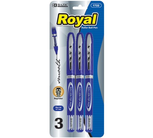 BAZIC Royal Blue Rollerball Pen (3/Pack)
