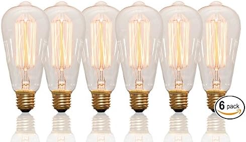 Edison Bulbs Vintage 60 Watt Light Bulbs - 6 Pack - Squirrel Cage filament - 120 Volt - ST64 - 240 lm - 2100 kelvin - Clear bulb - Dimmable - Antique Vanity - Incandescent - Perfect for Chandelier