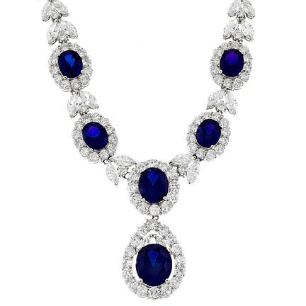 CZ Diamond Sapphire Platinum Plated Festive Necklace