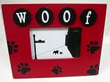 Concepts Frames, Red and Black Frame for Dogs. Paw Prints in Black Around Frames Trim. Wording: Woof 6x4 Inch Photo Opening