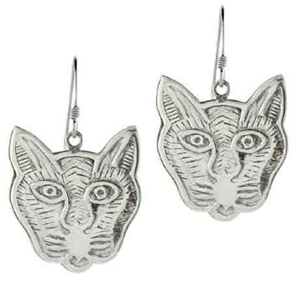 .925 Sterling Silver Outline Cat Feline Earrings
