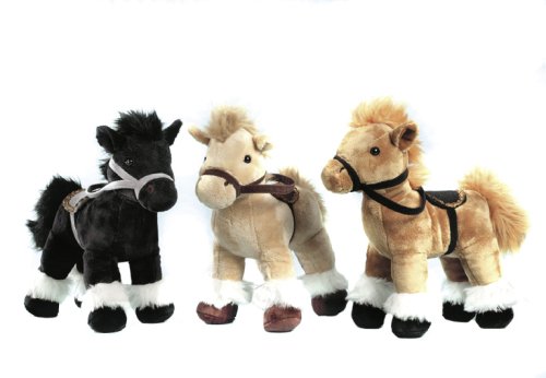 Childrens Toyshop  Third Party New : Pferde, stehend, 3-fach sortiert mit Zaumzeug und Sattel, L 30 cm
