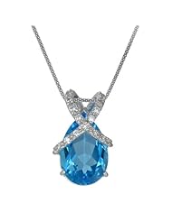 6 CT 15x10 MM Pear Shaped Blue Topaz Pendant In Sterling Silver With 18" Chain