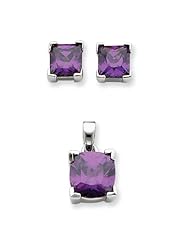 Sterling Silver Purple CZ Pendant & Earrings Set