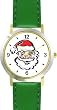 Santa Claus Face Christmas Theme - WATCHBUDDY&reg; DELUXE TWO-TONE THEME WATCH - Arabic Numbers - Green Leather Strap-Children's Size-Small ( Boy's Size & Girl's Size )