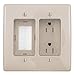 Bryant Electric RR1512LA 2-Gang Recessed TV Connection Outlet Plate with 15 Amp 125V Tamper-Resistant Duplex Receptacle with One Pass-Thru Opening, Light Almond