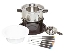 Kitchen Craft Fondue Set with Ceramic and Stainless Steel Bowls with Six Forks