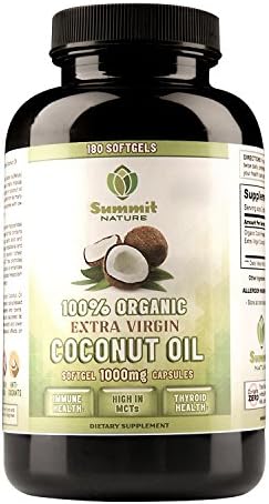 DOUBLE SIZE | 100% Organic Coconut Oil Capsules | 180 Softgel Capsules (2000mg Per Serving)For Brain Energy & Weight Management. Made in USA 100% Satisfaction Guaranteed