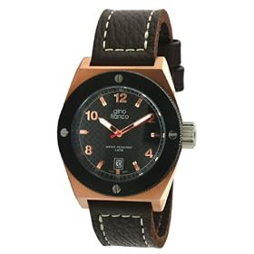 gino franco Men's 9658BR Round Rose Gold-Plated Stainless Steel Calf Leather Strap Watch