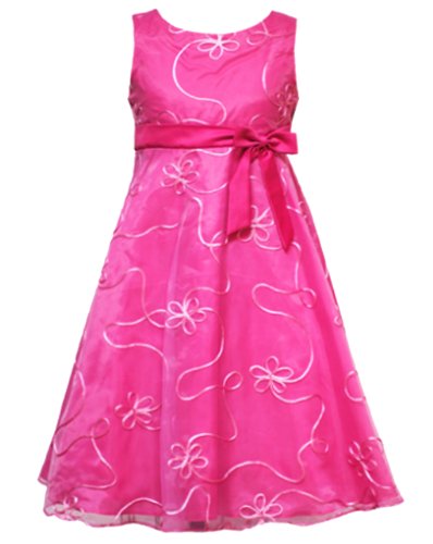Rare Editions Girls PLUS Size FUCHSIA-PINK ORGANZA OVERLAY SOUTACHE Special Occasion Wedding Flower Girl Easter Pageant Social Party Dress Plus Size Inexpensive Flowergirl Gowns