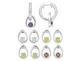 2.13CTW MULTI GEM AND DIAMOND ACCENT INTERCHANGEABLE PLATINUM PLATED STERLING SILVER EARRINGS SET