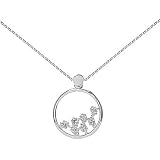 Sterling Silver White CZ Open Circle Cluster Pendant on 16-18in Chain Necklace
