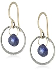 Melissa Joy Manning "Metallic Denim" Mixed Metal Circle with Centered Kyanite Drop Earrings