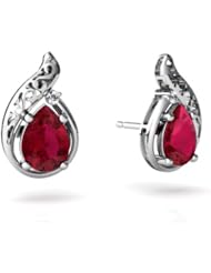 Created Ruby 14kt White Gold Filligree Earrings