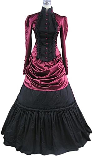AvaLolita Stand Collar Red Button Down Gothic victorian Petticoat Dress, S