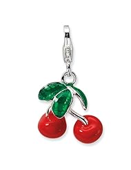Sterling Silver 3 D Enameled Red Cherries with Lobster Clasp Charm