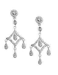 Rectangular Diamond Chandelier Earrings 14K White Gold (0.69 Cttw, Si Clarity, F Color)