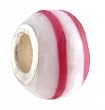 Pandora Style Charm Bead (Z196) Murano Style Lampwork Glass (13mm x 9mm) (fits Troll too) ~ White with Fuchsia Stripe