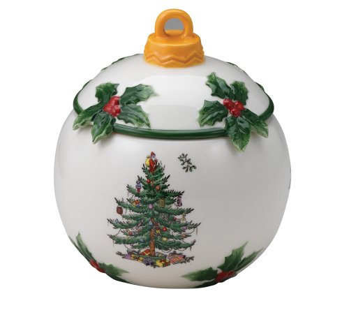 Spode Christmas Tree Figural Candy Dish and Cover 5- 1/2 inch