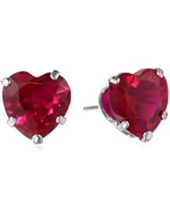 14k White Gold and Created Gemstone Heart Stud Earrings
