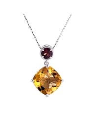 Sterling Silver Citrine and Garnet 0.8" Height Drop Pendant Necklace