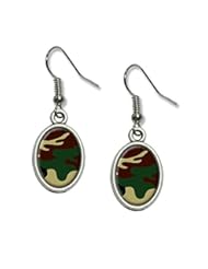 Jewelry: Camouflage Army Soldier Novelty Dangling Drop Oval Charm Earrings - Graphics and More