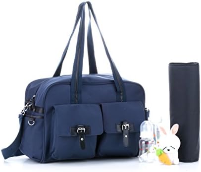 2Pcs CLD MENGMA Baby Diaper Nappy Changing Bag Mommy Messenger Bag with Mat Dark Blue