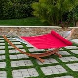 RST Outdoor Cantina Wood Arc Hammock with Jockey Red Sunbrella Bed Set Patio Furniture