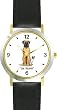 Mastiff & Jack Russell Terrier Dog Cartoon or Comic - JP Animal - WATCHBUDDY&reg; DELUXE TWO-TONE THEME WATCH - Arabic Numbers - Black Leather Strap-Size-Women's Size-Small
