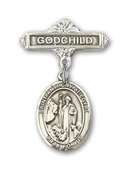 Sterling Silver Baby Badge with St. Anthony of Egypt Charm and Godchild Badge Pin