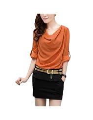 Chiffon/Polyester Cowl Neck Long Sleeves Belted  Dress