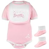MLB Infant/Toddler Girls' Atlanta Braves Onesie Bib & Bootie Set (Pink, 6-9 Months)