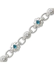 Sterling Silver Blue And Clear CZ Bracelet - 7 Inch