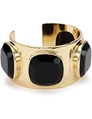nOir "Modernist" Single Row Gold Cuff with Black Stones Bracelet