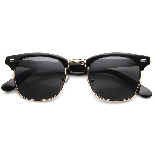 Classic Iconic Style Half Frame Horn Rimmed Sunglasses (Black-Gold Lavender)