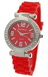 MN Geneva Red Women's Silicone Designer Watch with Baguette Stones Bezel #6777R