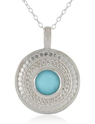 Anna Beck Designs "Gili" Sterling Silver Wire Rimmed Turquoise Medallion Pendant Necklace, 18"