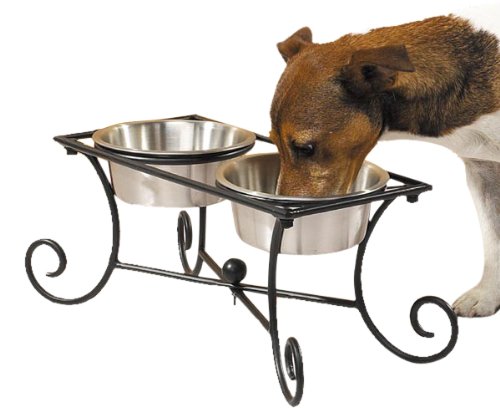 Pet Studio Wrought Iron Pet Raised Diner with Bowls - 1-Quart Image Pet Studio Wrought Iron Pet Raised Diner with Bowls - 1-Quart