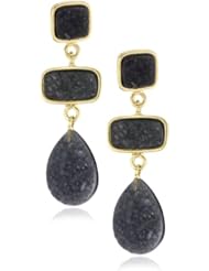 Marcia Moran "Mystere" 18k Gold-Plated Black Druzy Three Stone Earrings