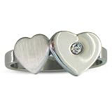 Cute Ladies Stainlesss Steel and CZ Heart Ring, Ring Sizes 4 to 9