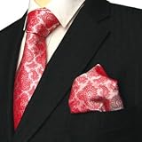 Marc-Philippe Handmade Silk Tie and Matching Hanky Pink Red Paisley Luxury Wedding Set
