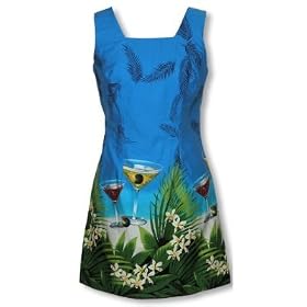 Floating Martini (New Print) Square Neck A-Line Hawaiian Aloha Short Tank Dress - Regular and Plus Size