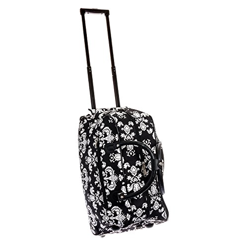 World Traveler Black White Damask Rolling Wheeled Duffle Bag 21-inch