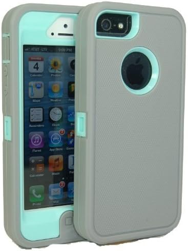 BeautyChase(TM) Iphone5/5S Defender Body Armor Case Comparable to Otterbox Defender Series (grey/light blue)