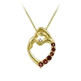 18k Gold Plated Sterling Silver, Diamond Accent and Garnet Child and Mother Heart Pendant Necklace, 18