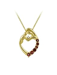 Goldtone Finish Silver, Diamond Accent and Garnet Child and Mother Heart Pendant Necklace, 18"
